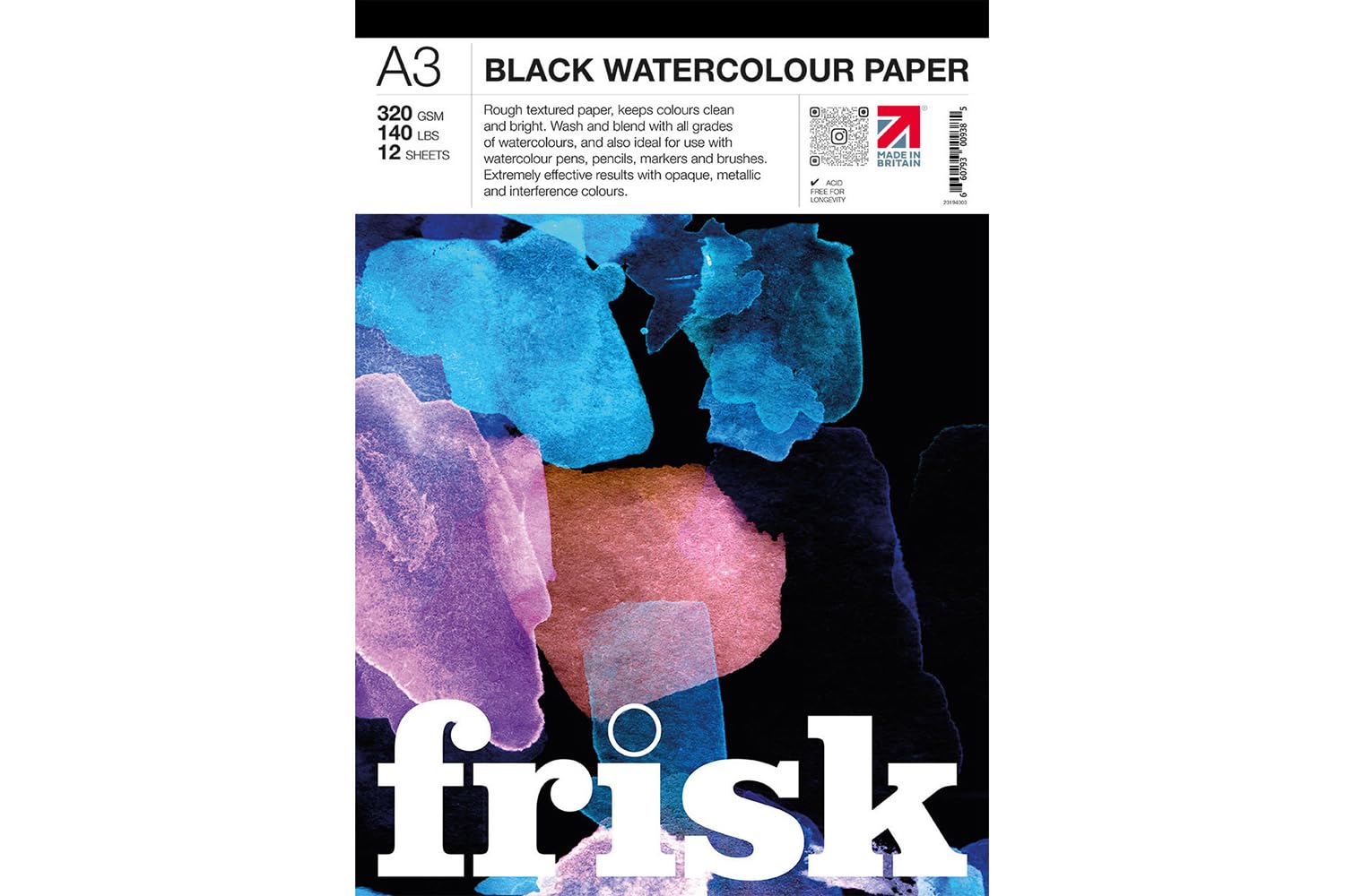 Frisk 23194003 Black Watercolour Paper Pad, A3