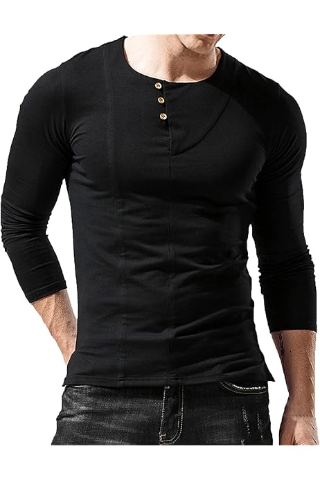 Men's Tee Top Casual Round Neck Raglan Long Sleeve Henley Shirts, Slim Fit  Athletic Base Layer Workout T-Shirt Black at Amazon Men's Clothing store