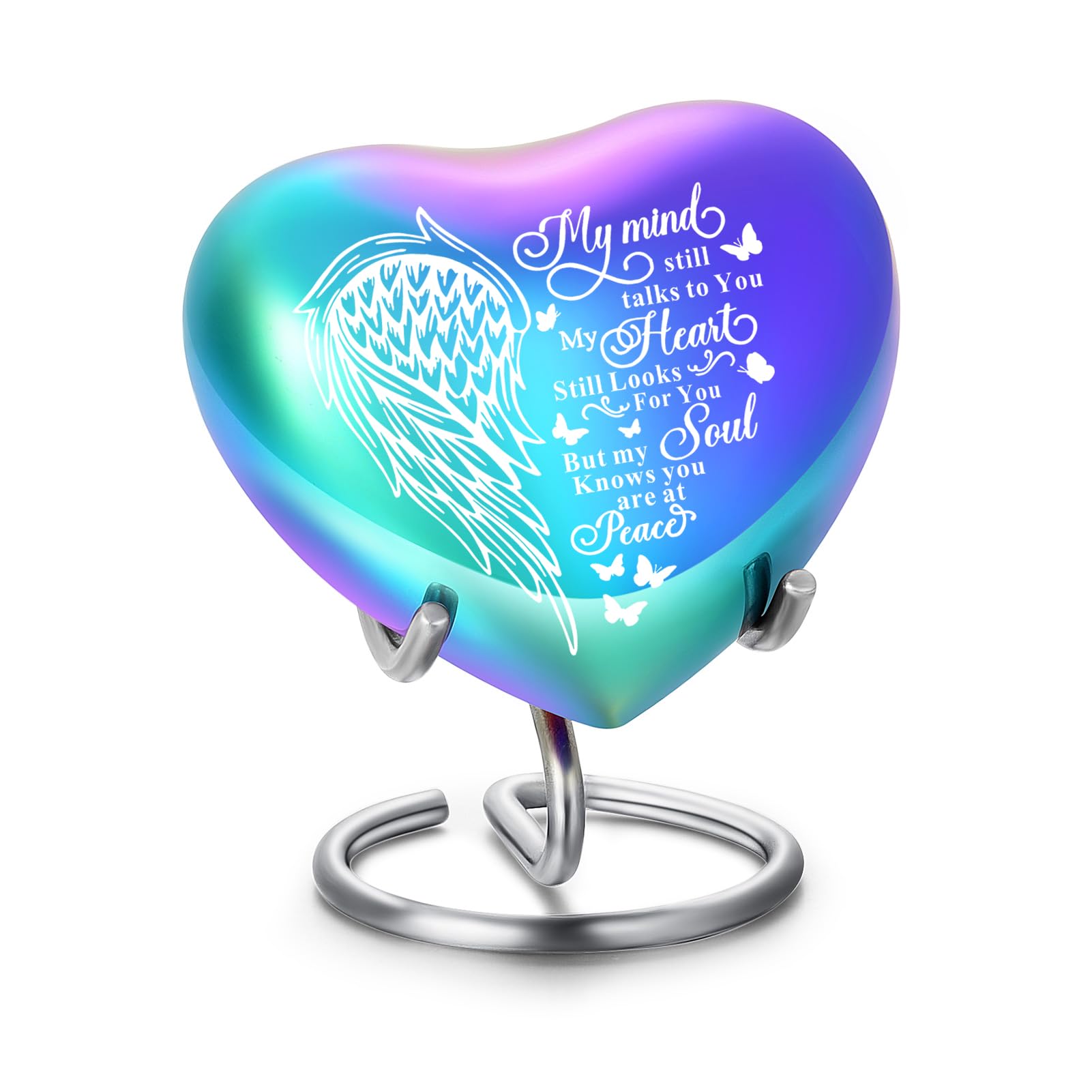 Pet Urn Memorial Container Jar Pot Urn Memorials Keepsake Pet Dog Cat Urn Mini Urn Memorial Urn for Cremation Ashes (Wings Rainbow)