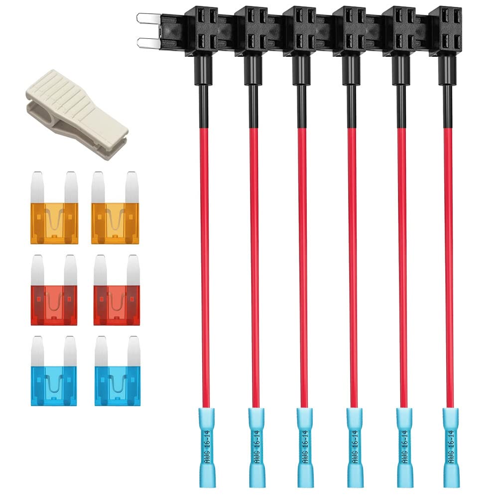Gebildet 12V 24V Small Add-a-Circuit Fuse Tap With Heat Shrink Terminals, ATM Piggy Back Blade Holder With Wire Harness, 6pcs Fuses (5A/10A/15A) and Puller — image 1