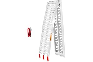 VENDAV Aluminum Motorcycle Ramp for Pickup Trucks, 7.5 ft Folding Dirt Bike Loading Ramp, Punched Plate Surface, 750 lb Capacity, Rubber-Tipped Fingers, Strap Included, 89 x 12 in, 1 Pc