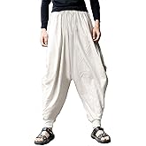 perdontoo Mens Harem Pants Loose Fit Elastic Waist Drawstring Aladdin Hippie Trousers