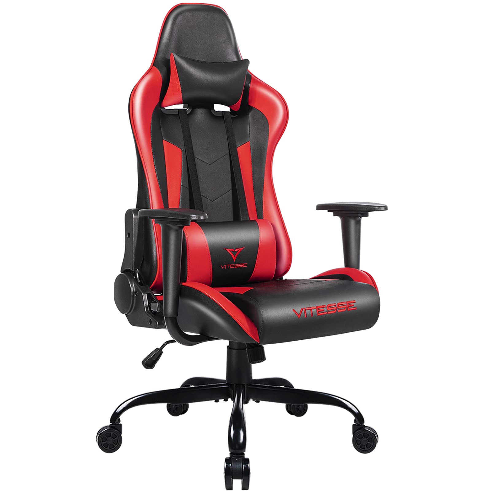 Vitesse Red Gaming Chair Racing Chair Ergonomic High Back with Height Adjustable Computer Desk Chair with Lumbar Support and Headrest Swivel Office Chair Executive Leather Chair (Red)