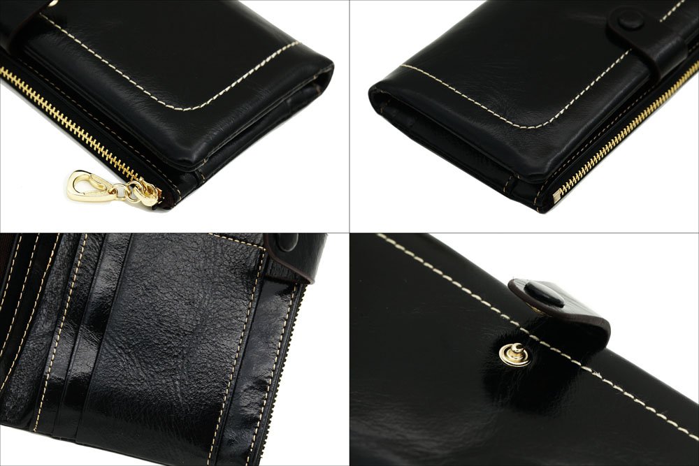 Luxury Fshion Women\'s Genuine Leather Long Zipper Wallet Ladies Clutch Purse Black