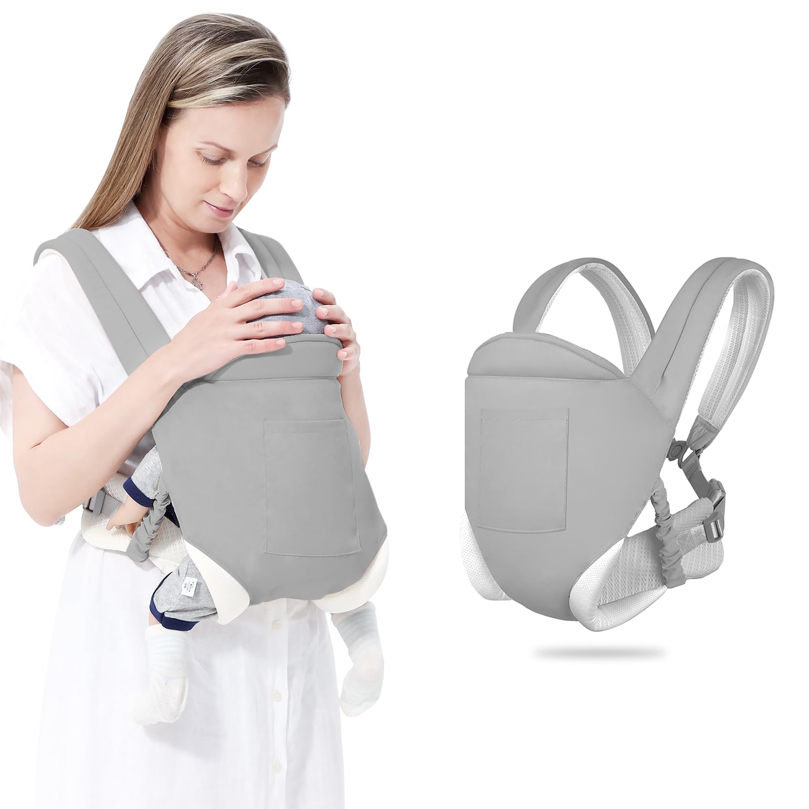 Photo 1 of MIAO PAW Baby Sling Carrier - Newborn to Toddler, Breathable Carrier with Adjustable Infant Hip Seat, Nursing Sling Wrap Carries 7-45 Lbs, Light Grey