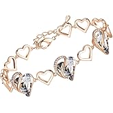 Leafael 18K Rose Gold Plated Love Heart Link Bracelet with Healing Stone Crystal, Jewellery Gifts for Women, 7" Chain + 2" Extender