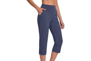 Capri Jogger Pants for Womens Stretchy Elastic High Waist Pants Straight Leg Cropped Pants with Pockets