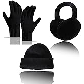 3 Pcs Winter Hat Ear Muffs Gloves Set, Knitted Beanie & Touchscreen Gloves for Winter Women Men, Earmuffs, Fluffy Ear Warmers Suitable for Cold Weather, Travel, Skiing