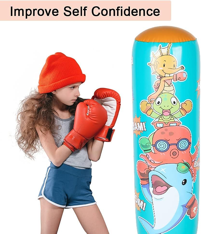 DJAM Inflatable Punching Bag for Kids, Free Standing Kids Boxing Bag to Exercise and Stress Relief in Children, Gifts for Girl 3-12 48 in : Sports & Outdoors