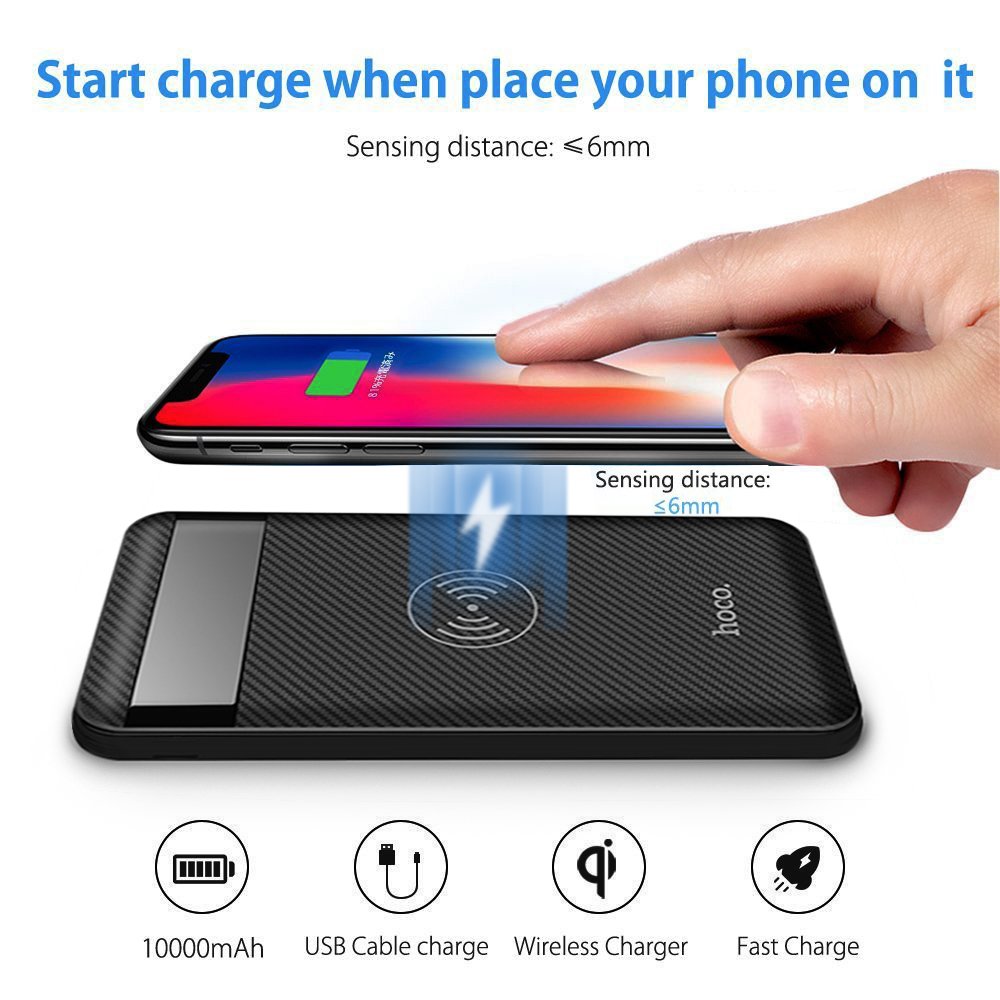 Qi Protable Wireless Charger, iBazal 10000mAh Fast Charging Power Bank with LED Digital Display External Battery Pack 2 in 1 for iPhone X, iPhone 8, 8 Plus, Samsung Galaxy S8, S8 Plus