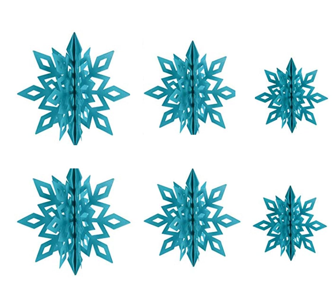 DadaAA Swirls Hanging Snowflakes Decorations, 6pcs Blue Plastic, Glass Snowflake Ornaments for Birthday, Wedding, Christmas