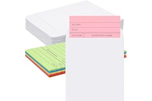 Fainne 100 Pieces Library Card Pocket with Envelopes Self Adhesive Book Library Checkout Cards for Cds Dvds School Classroom Office Supplies and Gift Tag(Colorful Paper)