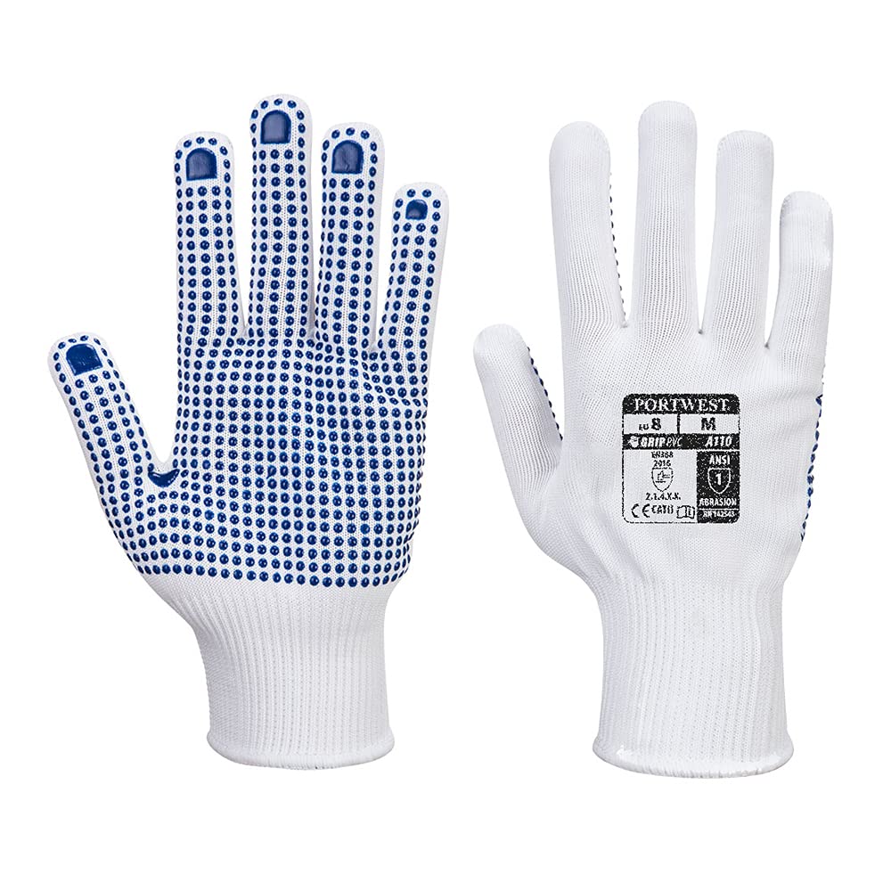 Portwest A110 Polka Dot Glove White/Blue, Medium