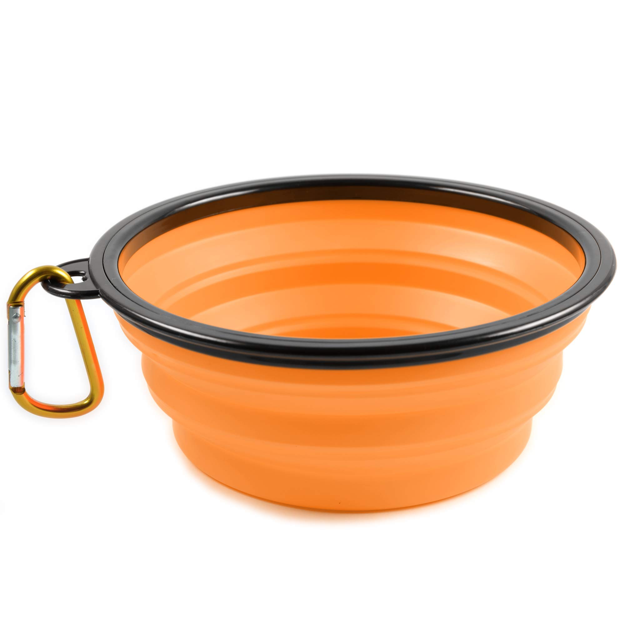 Foldable silicone dog bowl in orange (BPA , travel bowl for dogs and cats with carabiner - 1000 ml