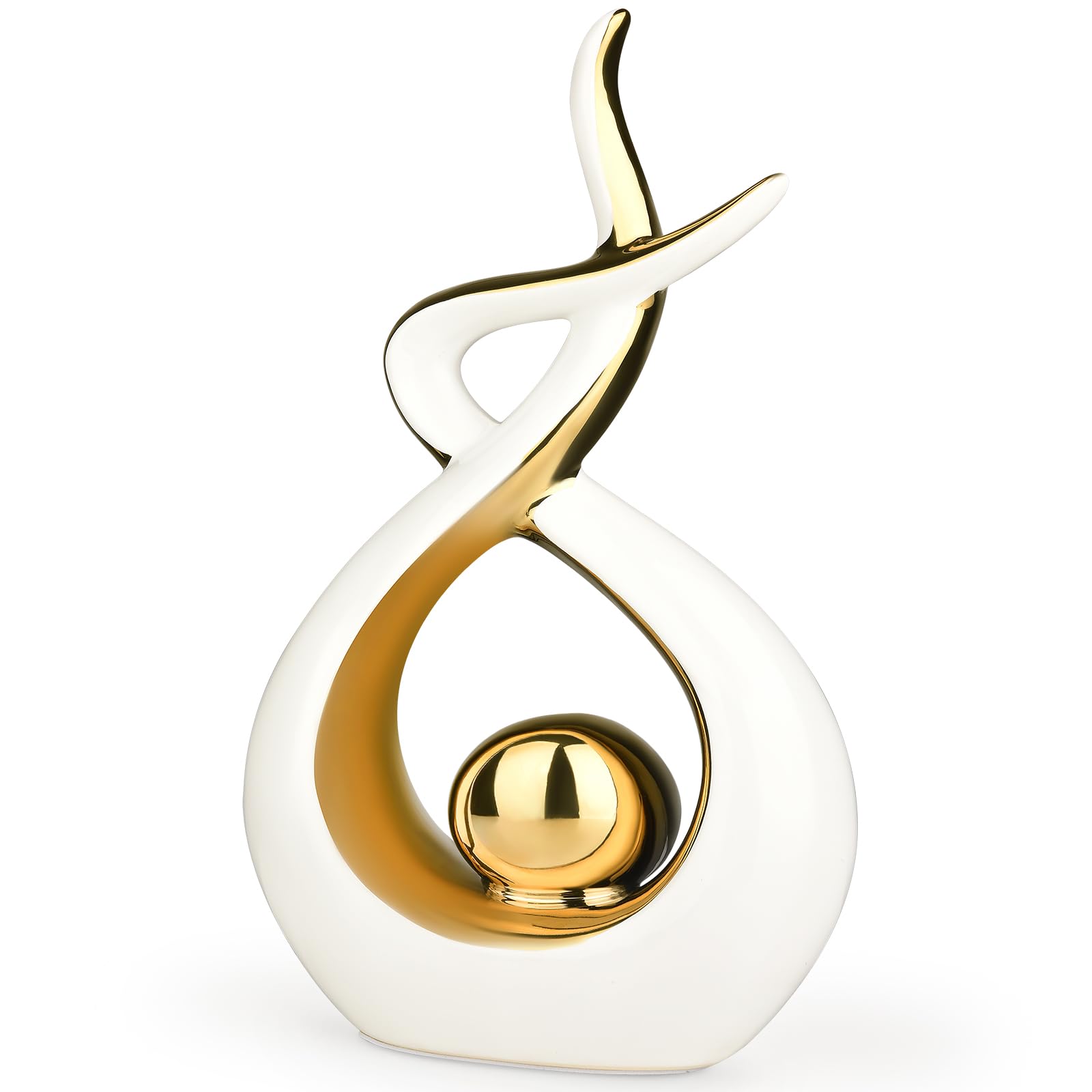 Ntmaichy Modern Abstract Art Ceramic Statue, Elegant Ceramic Spiral Sculpture Home Decoration Living Room Ornaments, Hopeful Flame Sculpture for Office Table Livingroom (White)