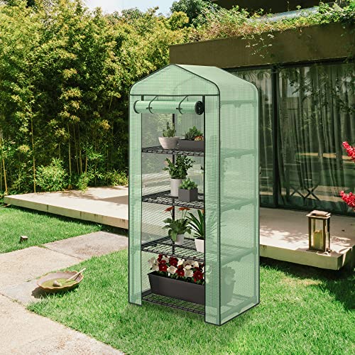 4 Tier Mini Greenhouse Indoor Outdoor with PE Cover and RollUp Zipper