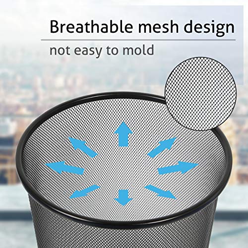 DESIGNA Round Waste Basket, Mesh Office Desk Trash Cans Wire, 4.5 Gal,11-11/16 Diameter x 14-1/16 H Black, 6-PACK