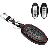 MECHCOS Compatible with Nissan Altima Maxima Murano Pathfinder Armada Rogue Titan Sentra Versa Infiniti JX35 Q50 Q60 QX60 QX50 QX80 Leather Key Fob Cover Case Keychain Holder Protector