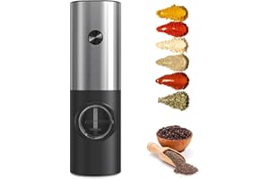 ISUMER Automatic Salt and Pepper Grinder, Pepper Grinder refillable with Adjustable Coarseness, Battery Operated Salt Grinder with LED Light, Electric Pepper Grinder Battery Operated, One-handed Operation