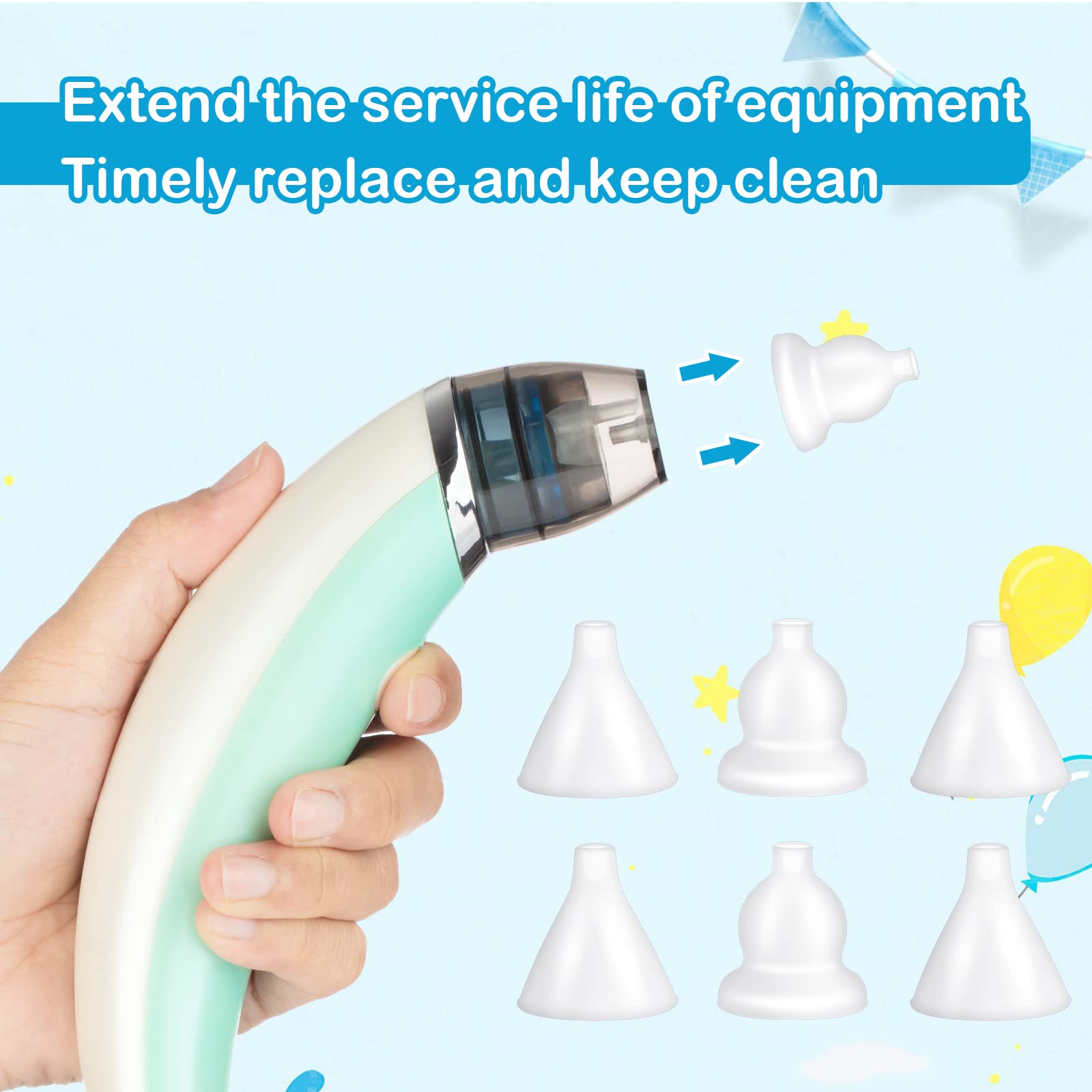 Fabbay 40 Pcs Nasal Aspirator Replacement Tips Silicone Tips for Electric Baby Nasal Aspirator Accessory Kit Reusable Nose Sucker Replacement Kit with a Storage Box for Baby Toddler Infant, 2 Shapes