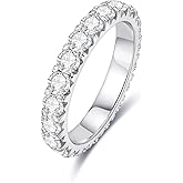 AnuClub Moissanite Eternity Wedding Band Ring D Color 925 Sterling Silver Rings for Women With Certificate