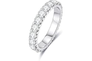 AnuClub Moissanite Eternity Wedding Band Ring D Color 925 Sterling Silver Rings for Women With Certificate