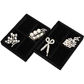 DesignSter Small Jewelry Tray-Ring Organizer 2PCS Premium Velvet Rings Earrings Display Tray Storage Insert Holder for Jewelry Box, Drawer, Dresser (4 Grids, Black)
