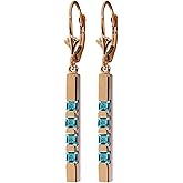 14k Rose Gold Dangle Bar Earrings with Blue Topaz