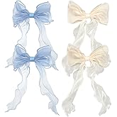 4 PACK Light Blue and Champagne Big Ribbon Hair Bows,Large Hair Accessories,Oversized Long-tail Hair Clips for Women and Girls Hair Styling Accessories.