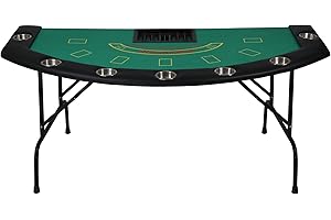Vilobos 7 Player Blackjack Table with Folding Legs 71'' Casino Game Table Removable Metal Cup Holder Green Felt