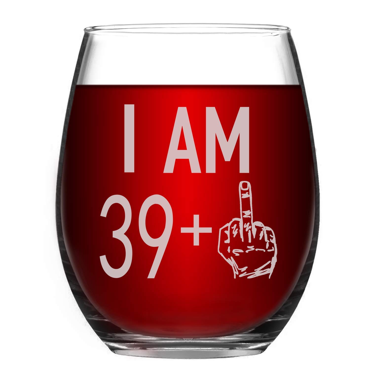 Livole 40th Birthday Gifts for Women Men, 17oz Stemless 39+ Pattern Birthday Wine Glass, Unique Funny Unbreakable Wine Tumbler for Friend Turning 40, Party Decoration