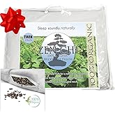 ZEN CHI Buckwheat Pillow - Organic Twin Size (20X26) w Natural Cooling Technology- All Cotton Cover w Organic Buckwheat Hulls - Comfortable Sleep, Adjusts to Contours of Neck & Head- Unique Xmas Gift