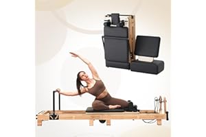 Pilates Reformer, PAETA 92" Wooden Pilates Reformer Machine with Springs, Pilates Machines for Home Use and Studio, Pilates Equipment with Sitting Box, Jump Board and Accessories