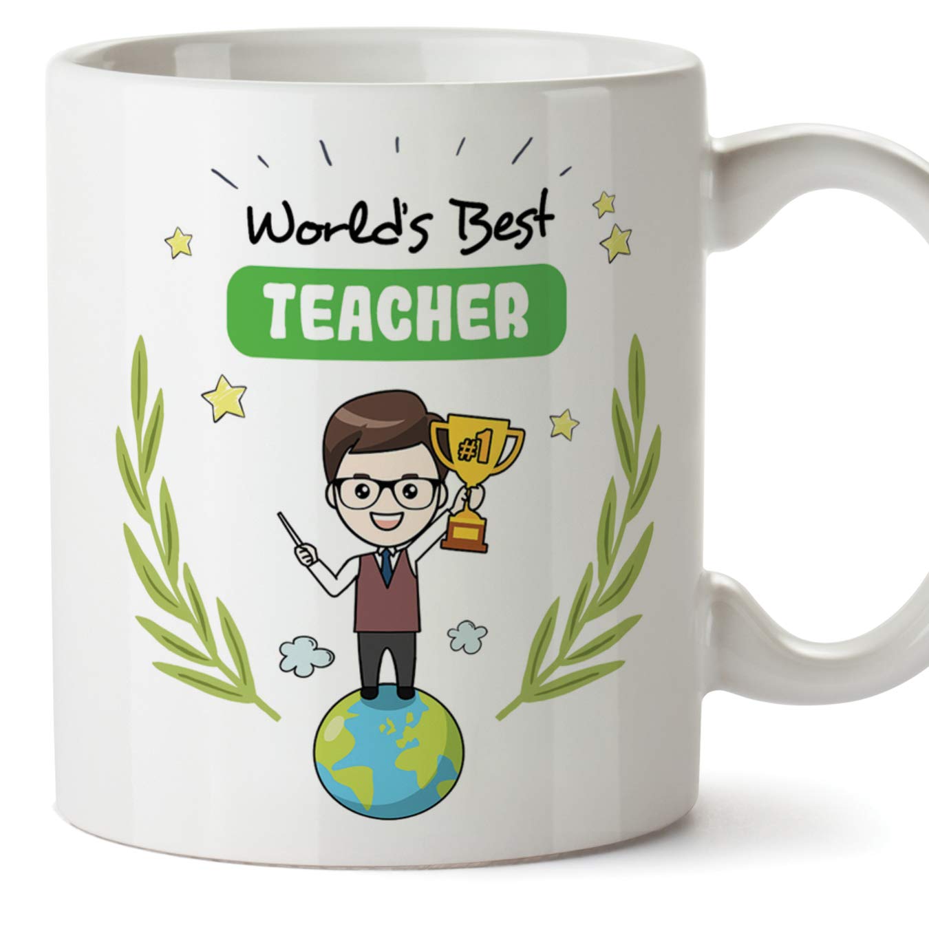 MUGFFINS Teacher Original Mug Cup Perfect Present - World's Best Teacher - 11 oz Ceramic