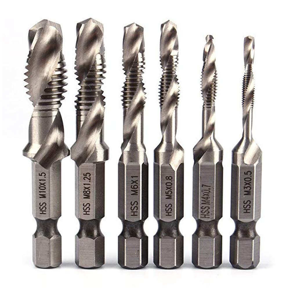 Hand Tap Hex Shank HSS Screw Spiral Point Thread Metric Plug Drill Bits M3 M4 M5 M6 M8 M10 6pcs/set Hand Tools, HPiano 1/4" Hex Shank HSS Metric Right Hand Screw Thread Tap Taper Drill Bits
