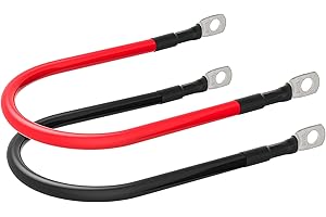 TUELETFU 6 AWG Battery Cables 6 Gauge Battery Power Inverter Cable with 5/16 Inch Tinned Copper Lugs Both Ends for Solar Marine Boat RV Car Motorcycle 2 pcs (1FT)