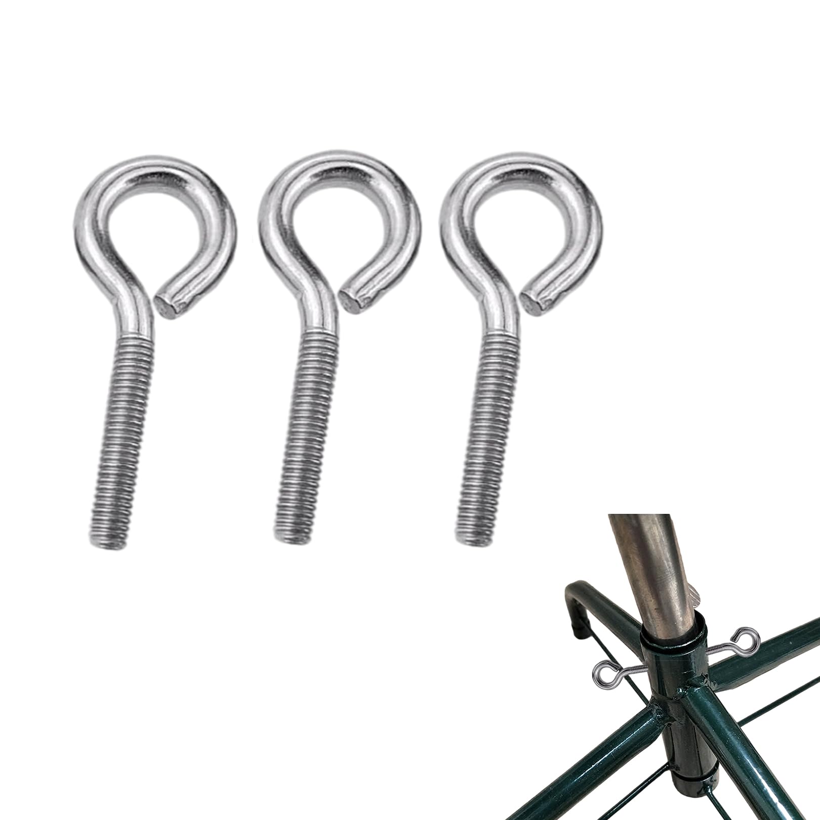 3 Pcs Hooks and Eyes,Xmas Tree Stand Eye Hook,Stainless Screw Bolt,Flat Screws Fittings,Heavy Duty Steel Eyebolt,Screw-in Metal Expansion Bolts,for Christmas Trees,Garden,Outdoor Climbing Universal
