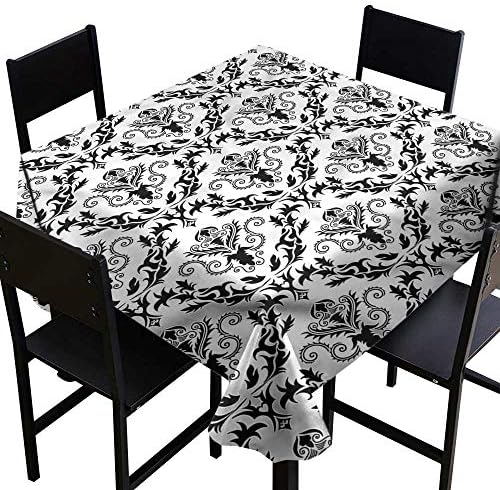 home1love Damask Washable Square Tablecloth Geometric Diamond Leaf Motif Dinner Picnic Table Cloth Home Decoration 70 x 70 Inch