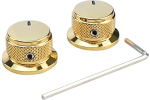 OVSAL 2PCS Electric Bass Guitar Metal Knobs Flat-top Hat-Shaped Volume Tone Control Knobs with Fastening Screw Compatible with Fender Strat Telecaster Les Paul Electric Guitars or Basses（Gold）