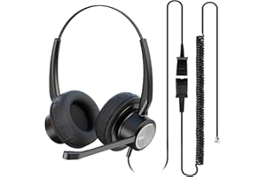 MKJ Telephone Headset with Microphone Noise Cancelling, Corded Call Centre Headphone for Cisco CP-7861, 7942G, 7941G, 7945G, 