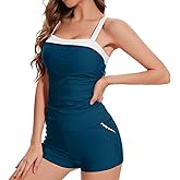 Zaverse Womens Tankini Swimsuits Retro Two Piece Tummy Control Bathing Suit Color Block Slim Swimwear with Shorts