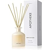 Apotheke Luxury Scented Reed Diffuser for Home, White Vetiver - 6.7 Fl Oz Essential Oil Aromatherapy - 10 Rattan Scent Sticks Room Diffuser - Long-Lasting Fragrance for Bedroom, Home, Bathroom