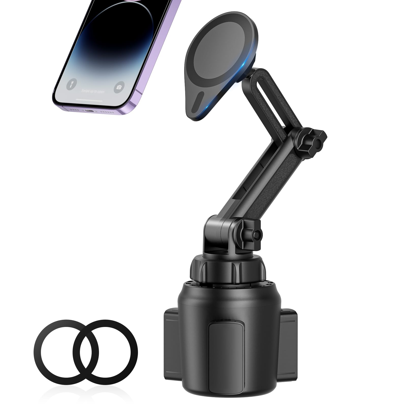 SUPERONE Magnetic Cup Holder Phone Mount, MagSafe Car Mount Cup Holder [Super Strong Magnetic] 360° Rotation Fit for iPhone16 15 14 13 12 Pro Max Mini MagSafe Case & All Phones【Tesla Compatible】