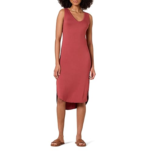 Amazon Essentials Women's Jersey Regular-Fit Sleeveless v-Neck Midi Dress (Previously Daily Ritual), Brick Red, X-Large