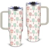 Pickleball Gifts for Women 30oz Pink Pickleball Water Bottle Stainless Steel Tumbler with Handle and Straws, Travel Insulated Coffee Mugs, Leak-Proof, Birthday Christmas for Pickleballs Lovers Cups
