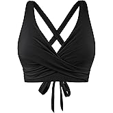 Firpearl Women Underwire Full Coverage Bikini Top Only Criss Cross Push Up Swim Crop Top Tie Back Bathing Suit