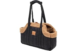 Small Pets Carrier Purse, Winter Warm Handbag for Cats & Dogs, Soft Fleece Interior Tote for Puppy Kitten, Travel Bag with Se