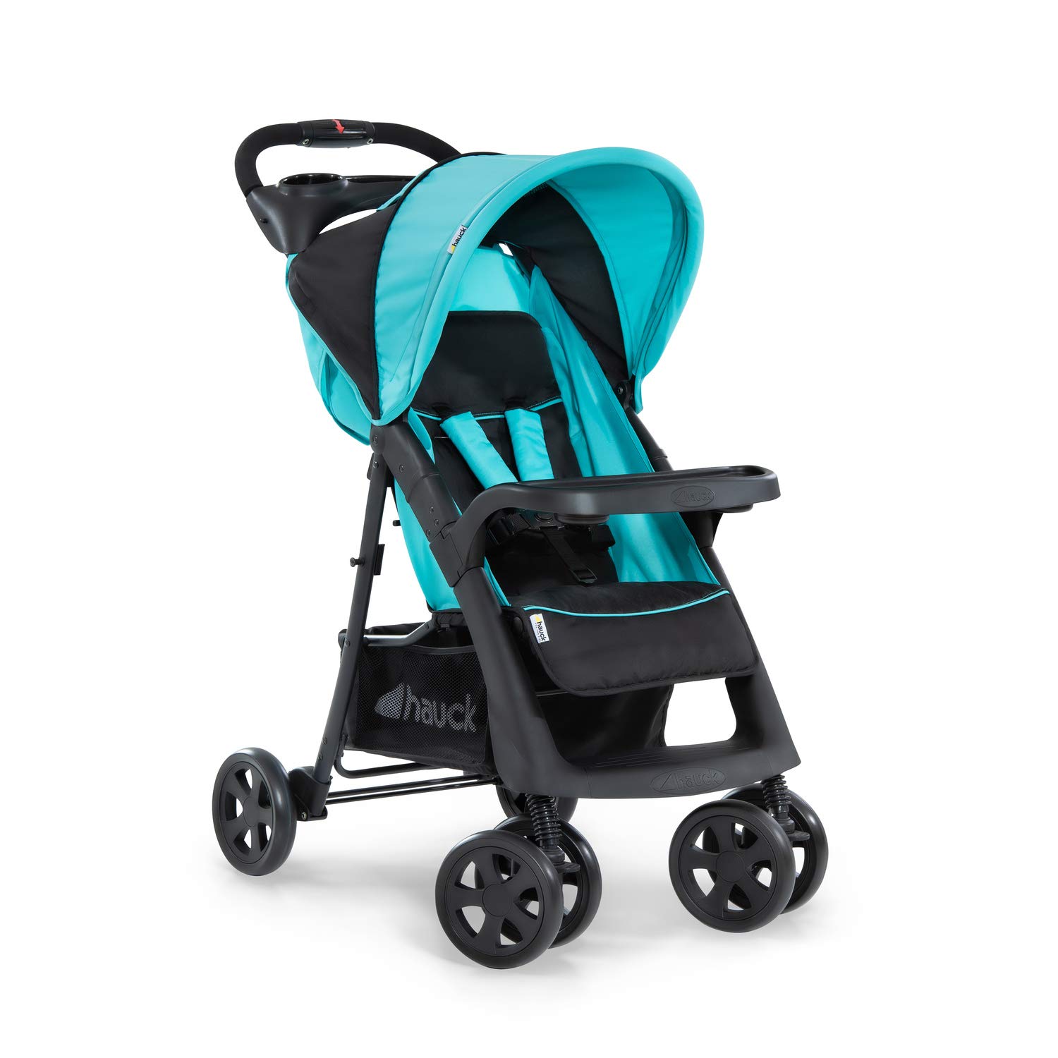 Hauck Shopper Neo II Buggy bis 25 kg mit Liegefunktion ab Geburt, klein zusammenfaltbar, Einhand-Faltmechanismus, leicht, 2 Getränkehalter, großer Korb, Caviar Aqua/Blau