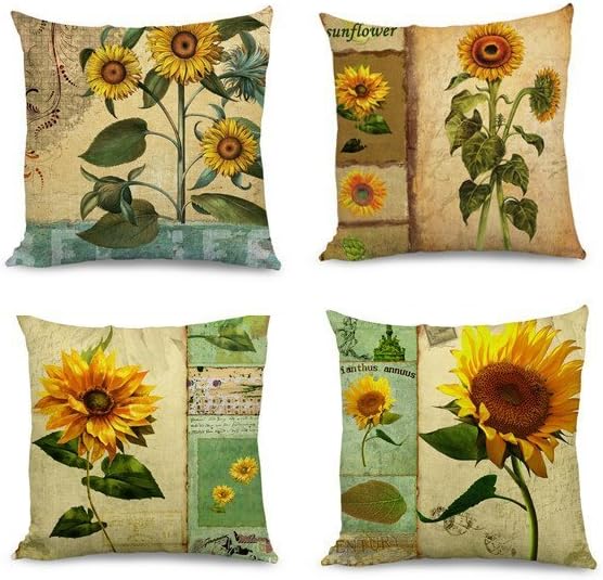 Sunflower Cushion Covers 18 x 18 Set of 4 Cusions Case Throw Pillow Covers Decorative for Living Room