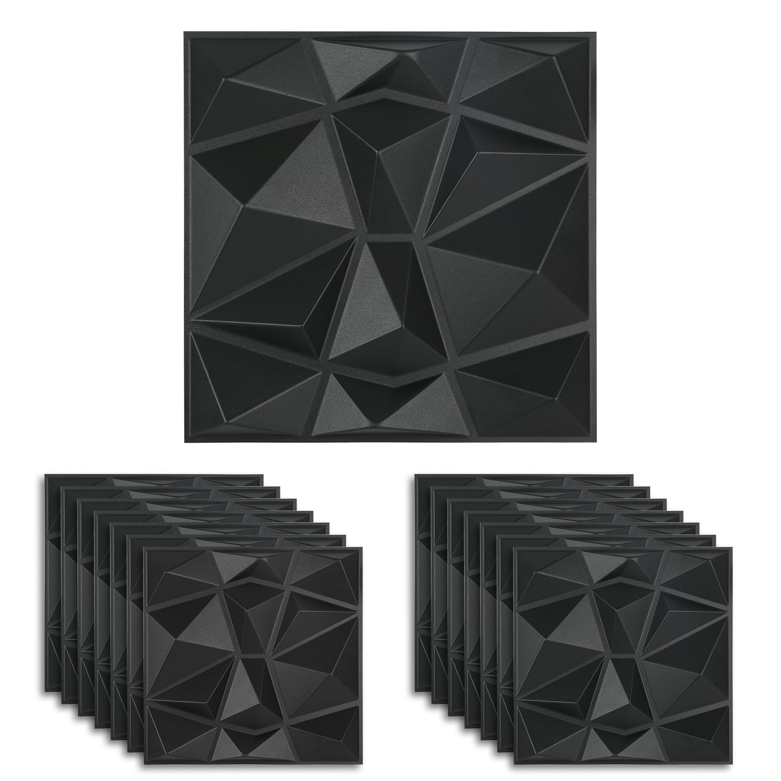15Pcs Decorative 3D Wall Panels,30x30cm Wall Panelling Diamond Design Wall Tiles PVC Wall Panels Home Decor for Living Room,Bedroom,Bathroom (Black)
